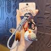Kawaii Animal Key Ring Cartoon Pearl Bird Keychain Imitation Wood Carving Keychain  Kids