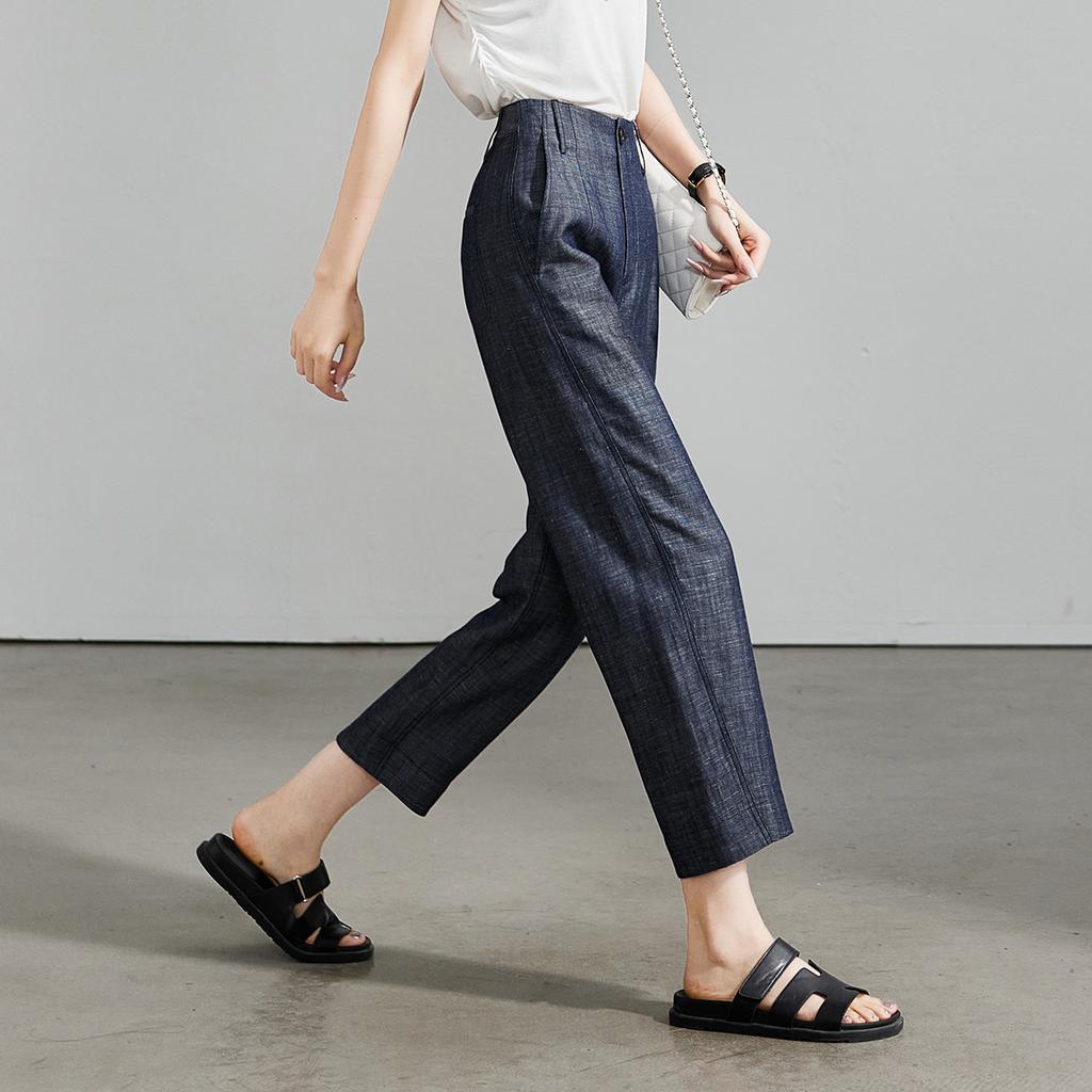 Clear thread design with linen thin style harem pants for women in 2026 summer, loose and versatile casual cropped pants