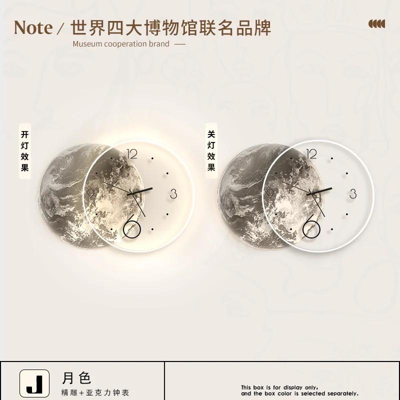 Украшение гостиной Картина Луна Светодиодные настенные часы Домашний декор Фон Бесшумные часы Спальня Декоративные подарки