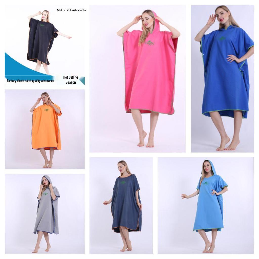 Hooded Microfiber Beach Poncho: Portable Wearable Towel Robe