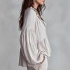 Casual Sweet V Neck Puff Sleeve Pleated Long Sleeve Women Shirt Top