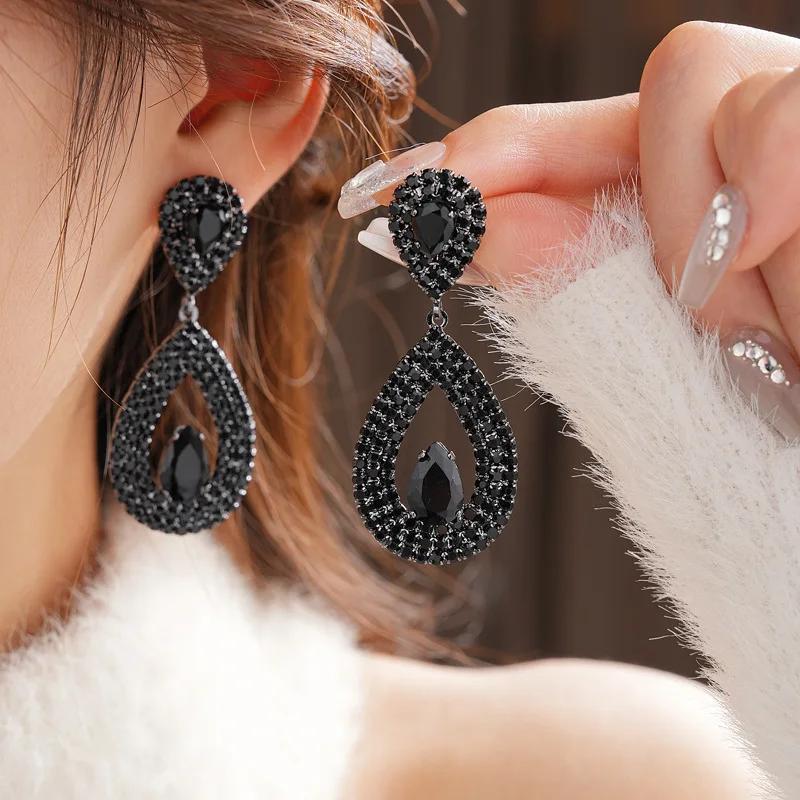 Циркониевые серьги-капли овальной формы Модные европейские и американские преувеличенные серьги для женщин Темперамент Легкая роскошь Циркон