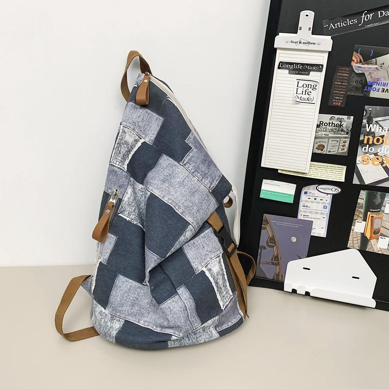 Джинсовый женский рюкзак с цветными блоками, мужские клетчатые рюкзаки, большая вместительная сумка на плечо, студенческая школьная сумка