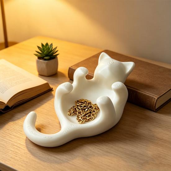 3D-печатный sculpted черный кот поднос милый котенок ювелирные изделия безделушка блюдце с полым животом настольный декоративный держатель для колец для сережек браслетов ожерелий