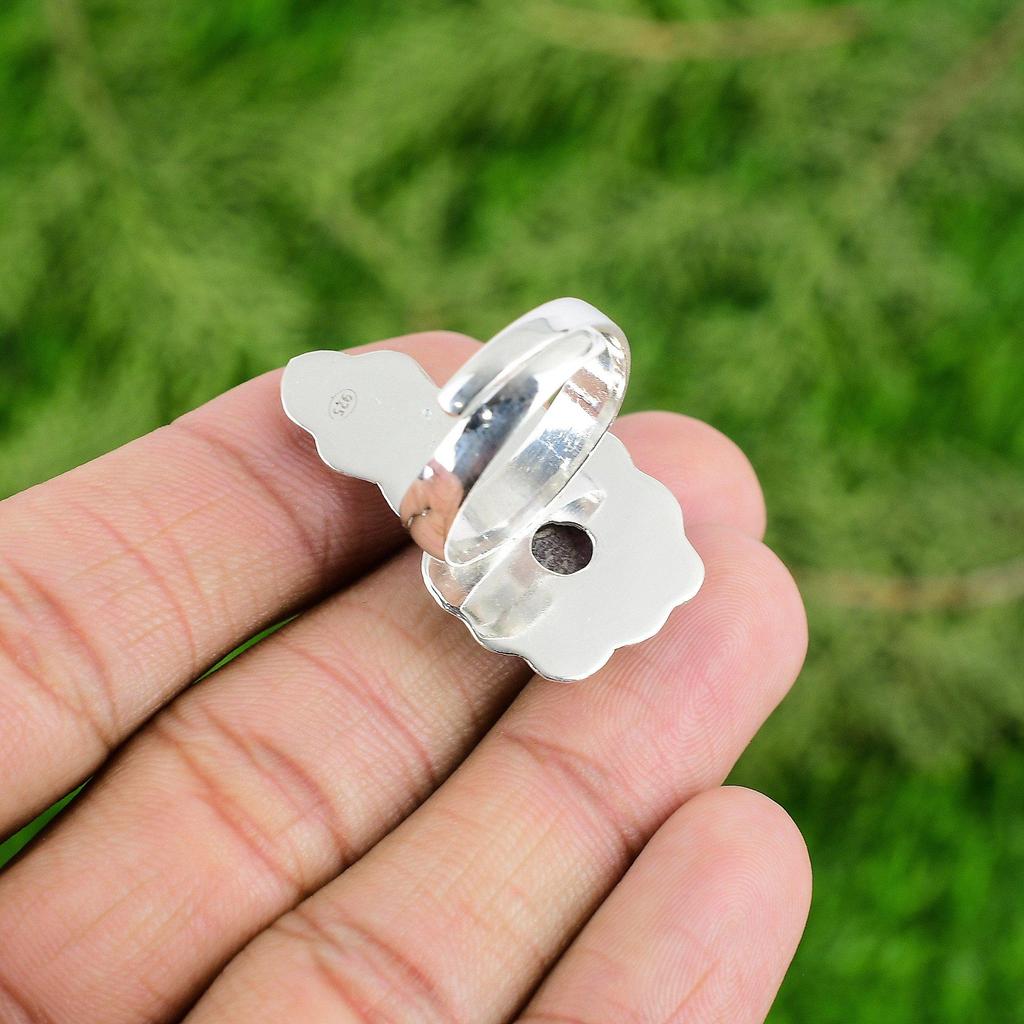 925 Sterling Silver Natural African Amethyst Sister Stackable Trendy Flower Ring