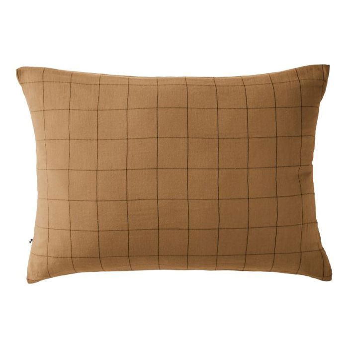 Taie d'oreiller Tissé-teint grands carreaux Déco "Gaïa Match" 60 x 60 cm & 50 x 70 cm "Gaze de Coton" - Gaïa Match Camel - 50 x 70 c