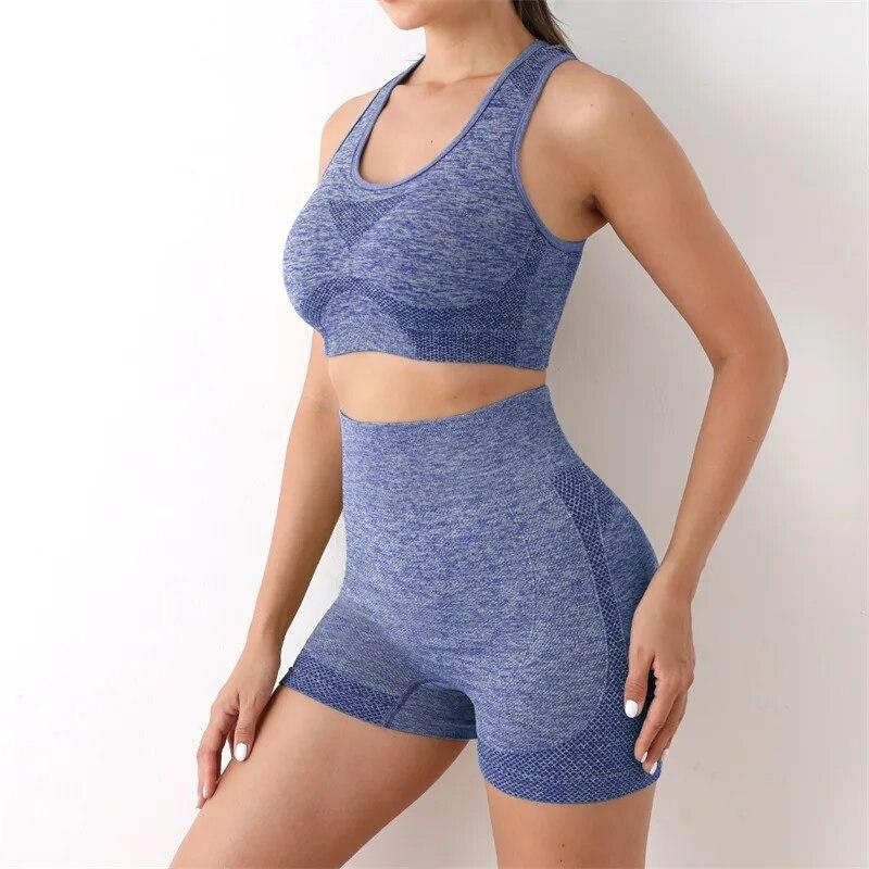 Casual Fitness Sports Women Vest Crop Tops And High Waist Yoga Shorts Suit 2 Two Pieces Sets Female Simple Outfits 30679