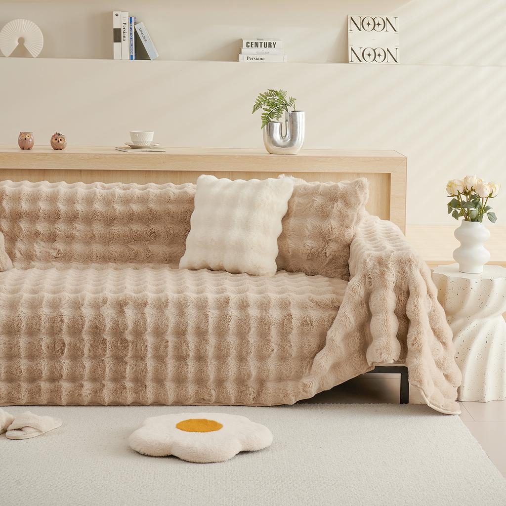 Зимнее мягкое и удобное плюшевое полотенце для дивана с кроликом и пузырьками, простое современное однотонное универсальное полотенце для дивана