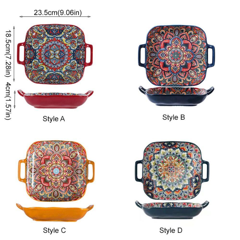 Квадратная богемская керамическая тарелка с бинауральной ручкой, фруктовая тарелка, креативная салатница для духовки