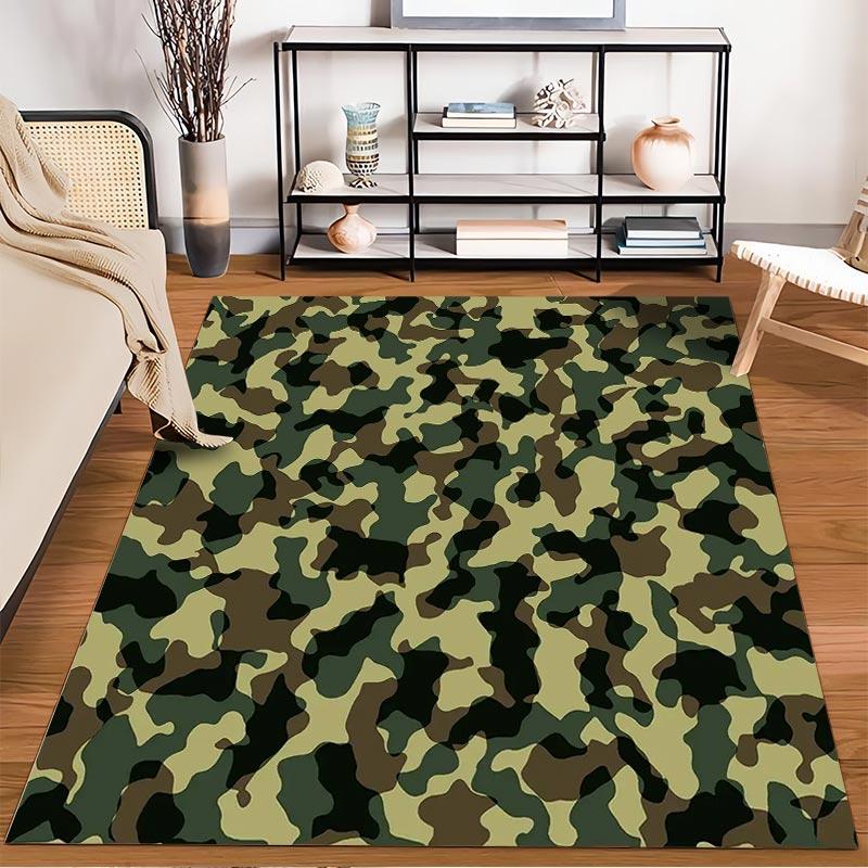 Camouflage Pattern Carpet with Army Style Green1Brown1and Beige Design Suitable for use as an anti-slip1 for1room and bedroom sofas