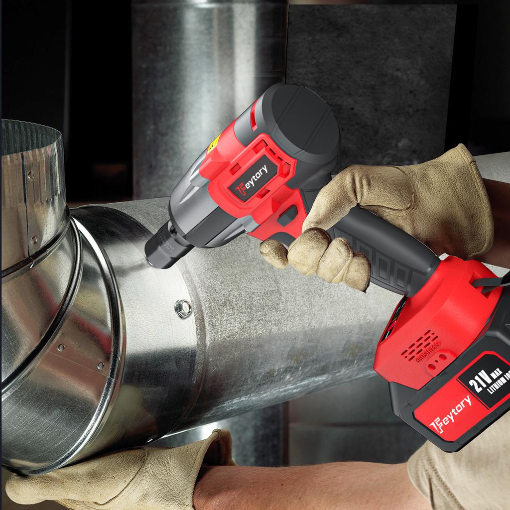 1800NM Cordless Electric Impact Wrench Power Tool 21V Brushless Electric Wrench Hand Drill with 4pcs Sockets and Bits Set 1/2"