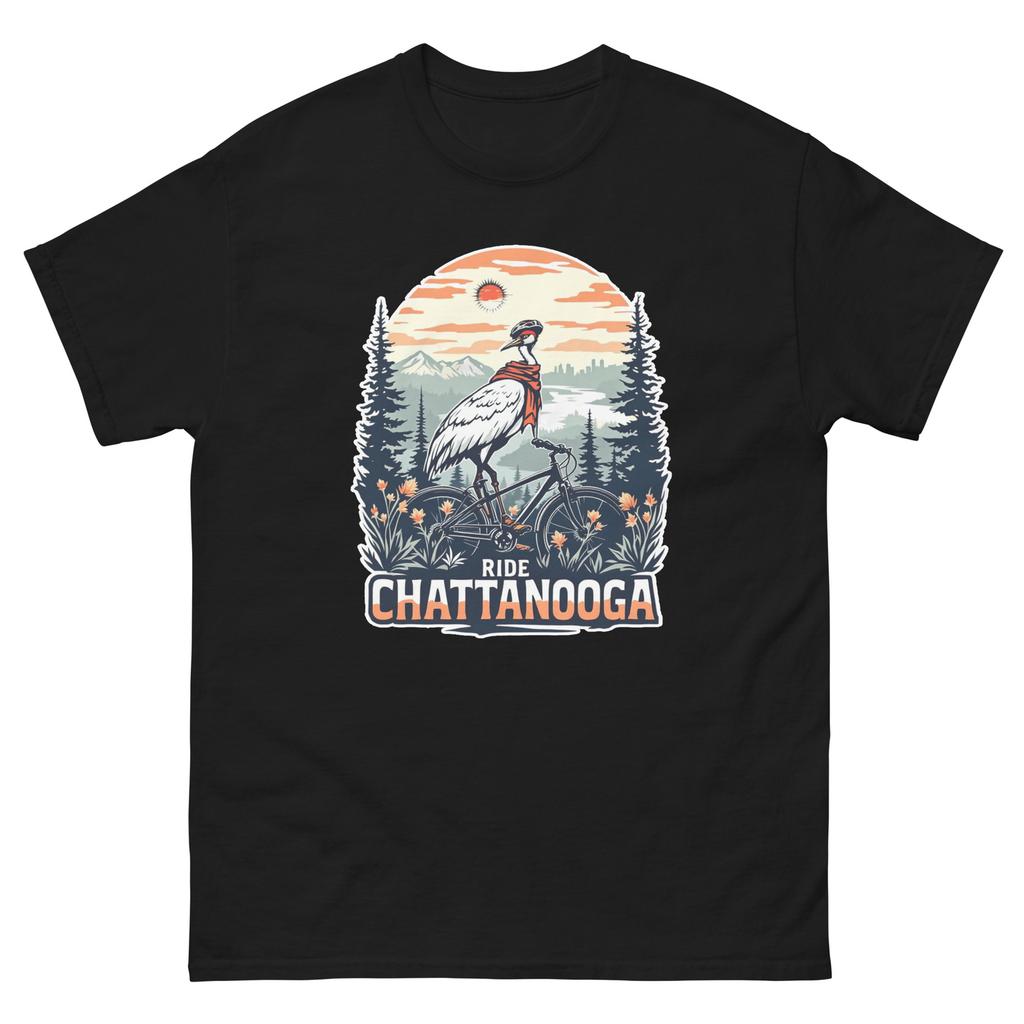 Ride Chattanooga Red Crowned Crane Fun USA Bike Cycling Animal T-Shirt