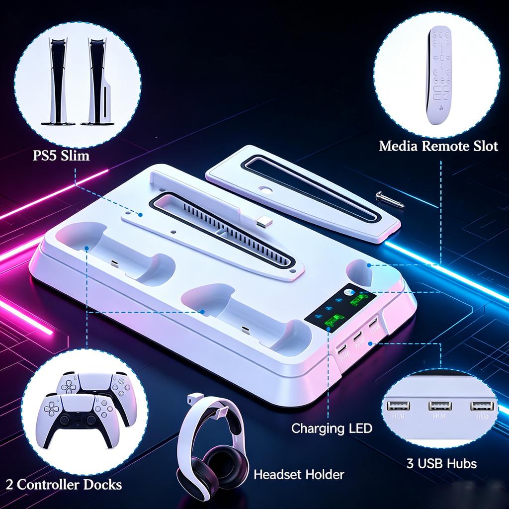 Многофункциональная охлаждающая подставка для PS5 Стандартная (Цифровой/Диск) Многофункциональный Тонкий (Цифровой/Диск) & Игровые аксессуары для Pro-консолей