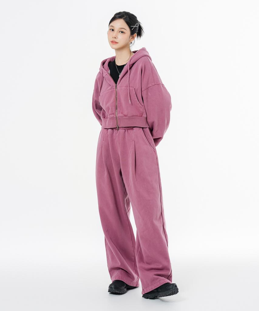 MOZMOZ Terry Brushed Pigment Wide One-Pleat String Training Pants Pink