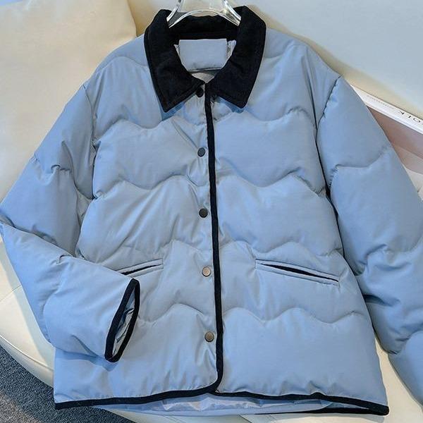 Маленький аромат Корейская версия контрастной стеганой куртки с швами Короткая осенне-зимняя короткая ретро куртка с лацканами Тонкая стеганая куртка.