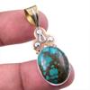 Natural Tibetan Turquoise Gemstone 925 Solid Silver Two Tone Pendant 1.75" U7v45