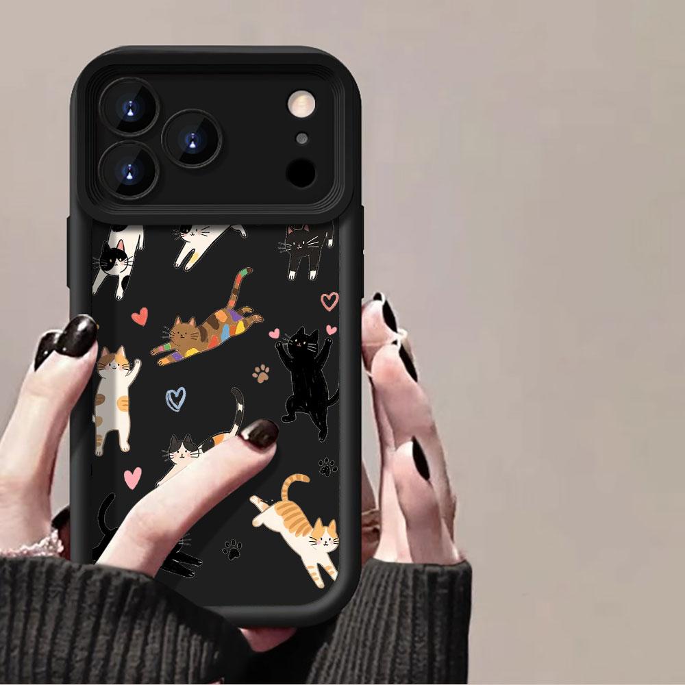 Чехол-бампер из матового силикона с рисунком милого кота на весь экран для iPhone 17 Pro Max 16 15 14 13 12 11 Pro XR 7 8 Plus 16E, противоударный TPU