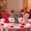 Valentines Day Bear Ornament with Preserved Rose Holding Eternal Flower Flocking Bear Decoration Wedding Anniversary Romantic Gift