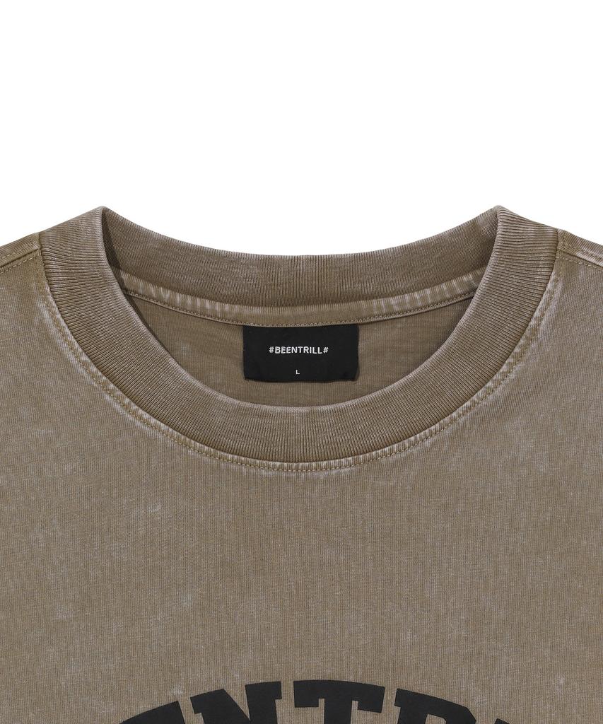 BEENTRILL Футболка с пигментным принтом, логотипом-аркой и хэштегом (хаки)