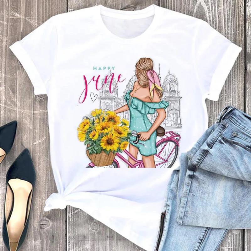 Fashion Flower Girl Graphic Print T Shirt Women Unisex Casual Crew Neck T Shirt Short Sleeve T Shirt Unisex