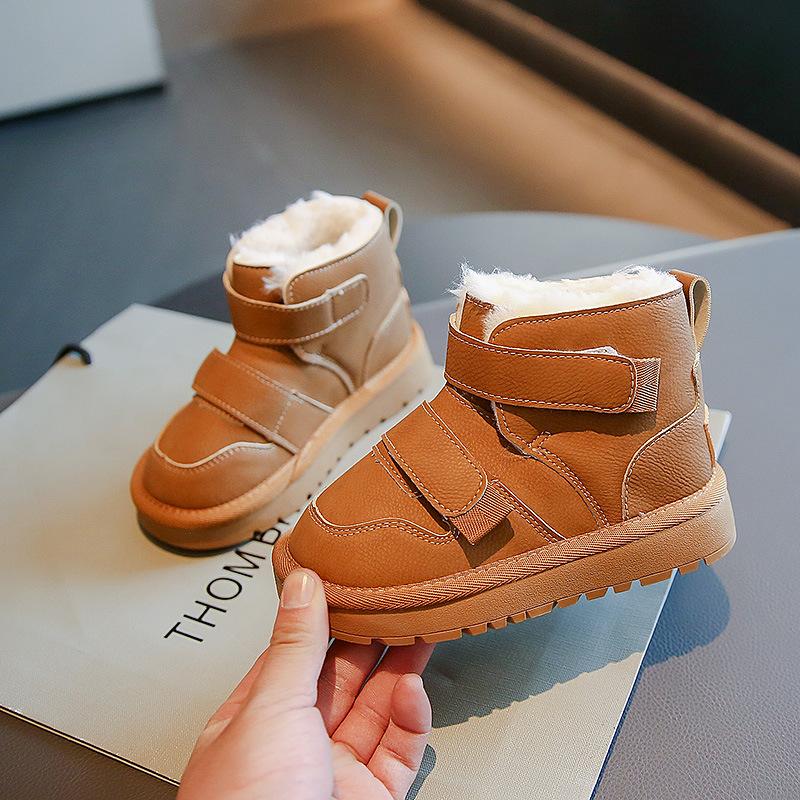 Boys' and girls' shoes, children's snow boots, new autumn and winter furry boots for older children, with added fleece and thickened winter shoes