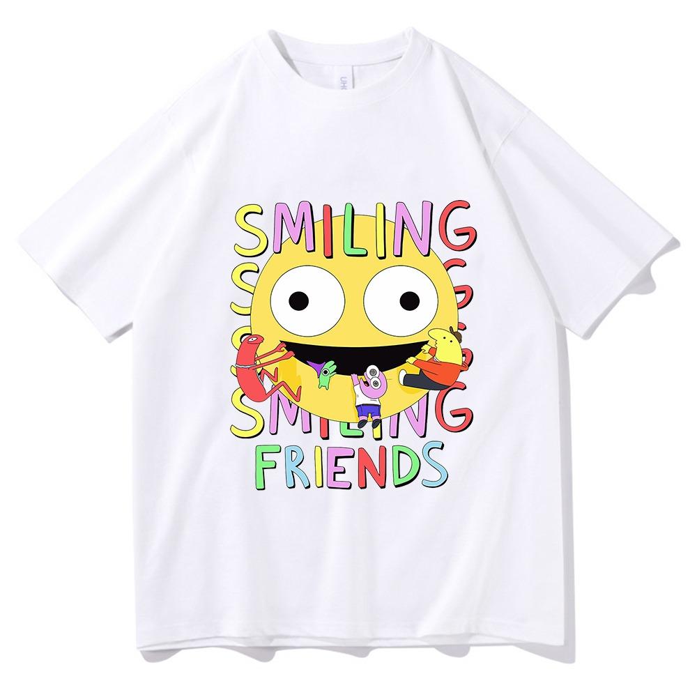 Футболка с принтом мультфильма Smiling Friends Удобная летняя футболка для мужчин и женщин Хлопок Высококачественные футболки Манга Смешные футболки