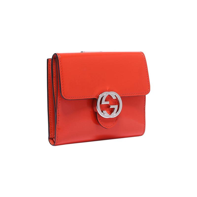 Gucci Short Folding Patent Leather Wallet with Double G Buckle Women's Orange #ClassicRecommendation#