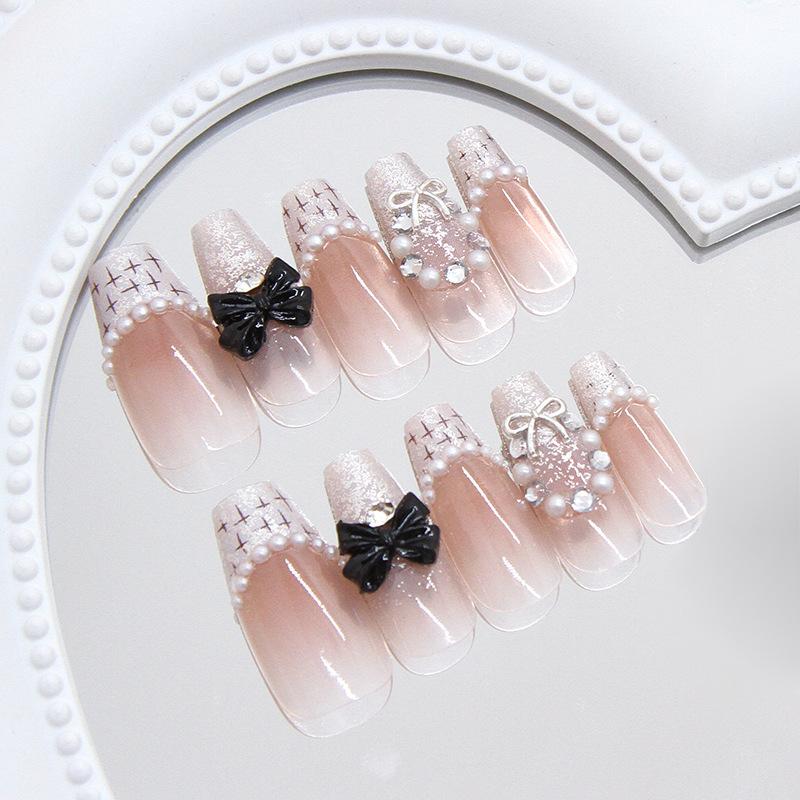 Xiaoxiangfeng pearl bow weaving sparkling French versatile temperament gentle ins wind removable manicure