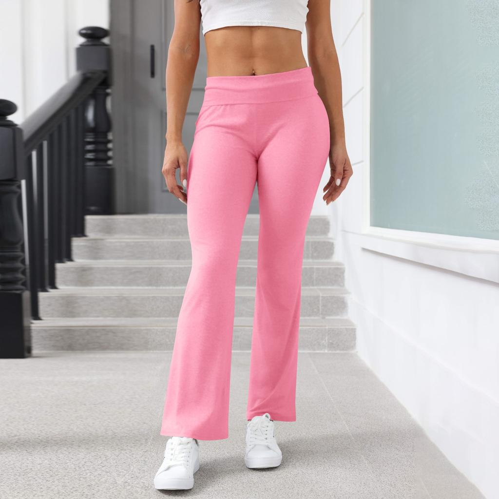 Women's Fashion Solid Color Slim Fit Slim Reverse Waist Low Waist Elastic Waist Flare Pants