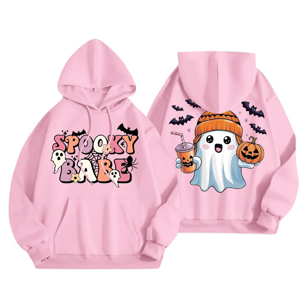 Женская мода, легкий женский свитер с длинными рукавами и карманами, толстовка с капюшоном и принтом на Хэллоуин