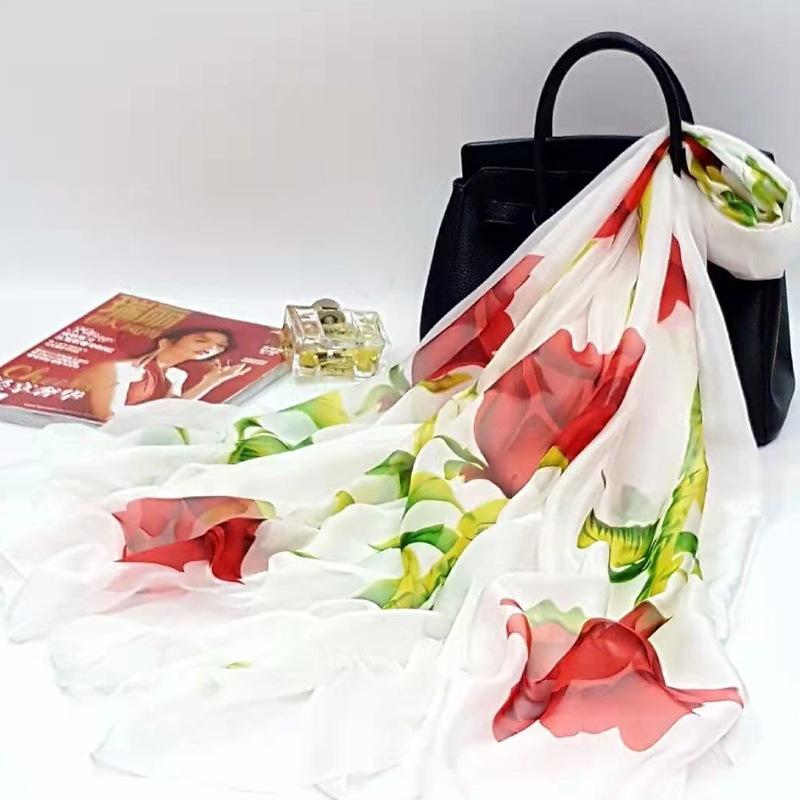 Шелковый шарф для лета Универсальный марлевый шарф для женщин Тонкий летний Очень большой Защита от солнца Тонкое пляжное полотенце Шарф-шаль с градиентом цвета