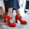 Round Head Shallow Mouth Single Shoes Thick Heel Waterproof Table Women's Shoes Bow Pearl Buckle Belt Mary Jane Shoes High Heel Super High Heel