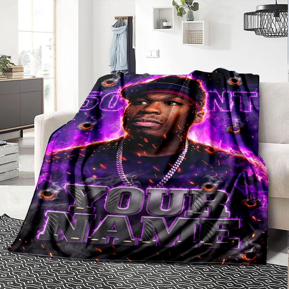 Name Custom 50 cent Print Flannel Blanket High Quality Warm Comfortable Cover for All Seasons Perfect for Gifts Home Decor