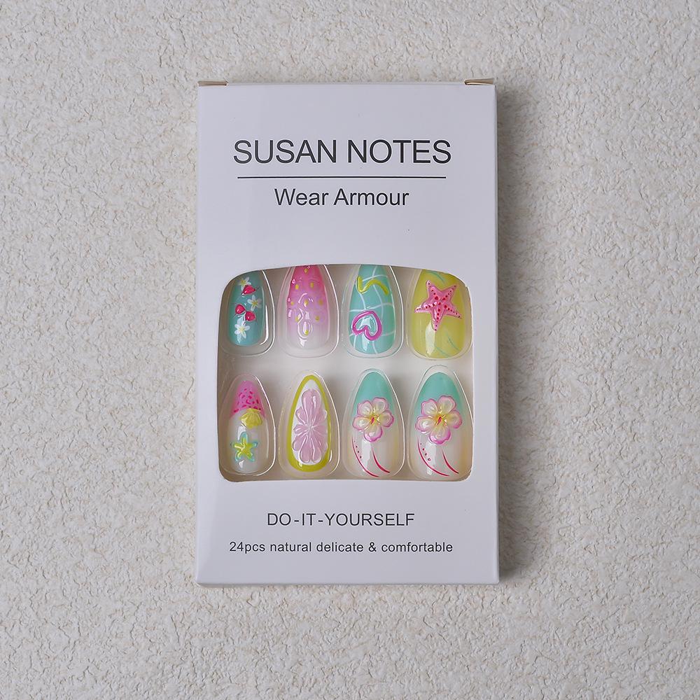 24 шт. Летние Макаронные Цвета 3D Съемные Ногти на Клеевой Основе – Красочный, Носимый Маникюр