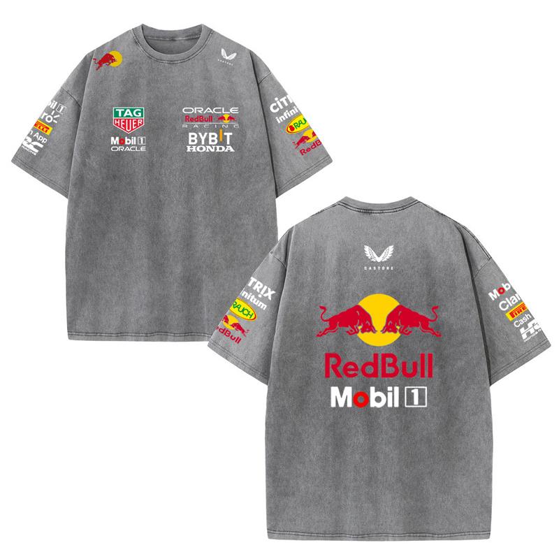 Летний гоночный костюм Формулы 1 Команда Red Bull Vestapan Униформа Короткий рукав Винтажная стирка Футболка Футболка с круглым вырезом