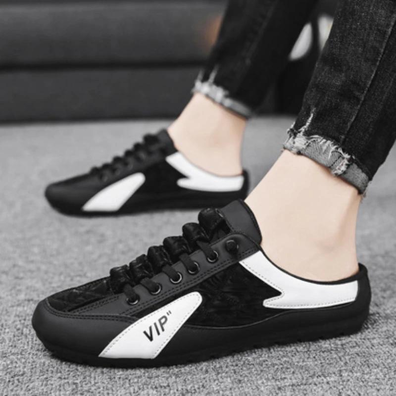 Модные модные полутапочки на плоской подошве повседневная обувь для мужчин классические летние тапочки мужские туфли на плоской подошве лаконичные мужские кроссовки мужские тапочки без застежек