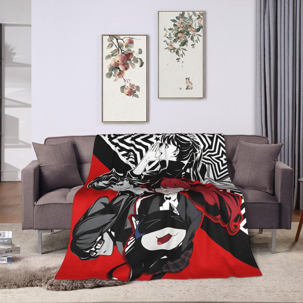 Soft Warm Blanket Picnic Animated Game P- Persona 5 Bedding Throws Flannel Bedspread For Couch Chair Aesthetic Sofa Bed Cover