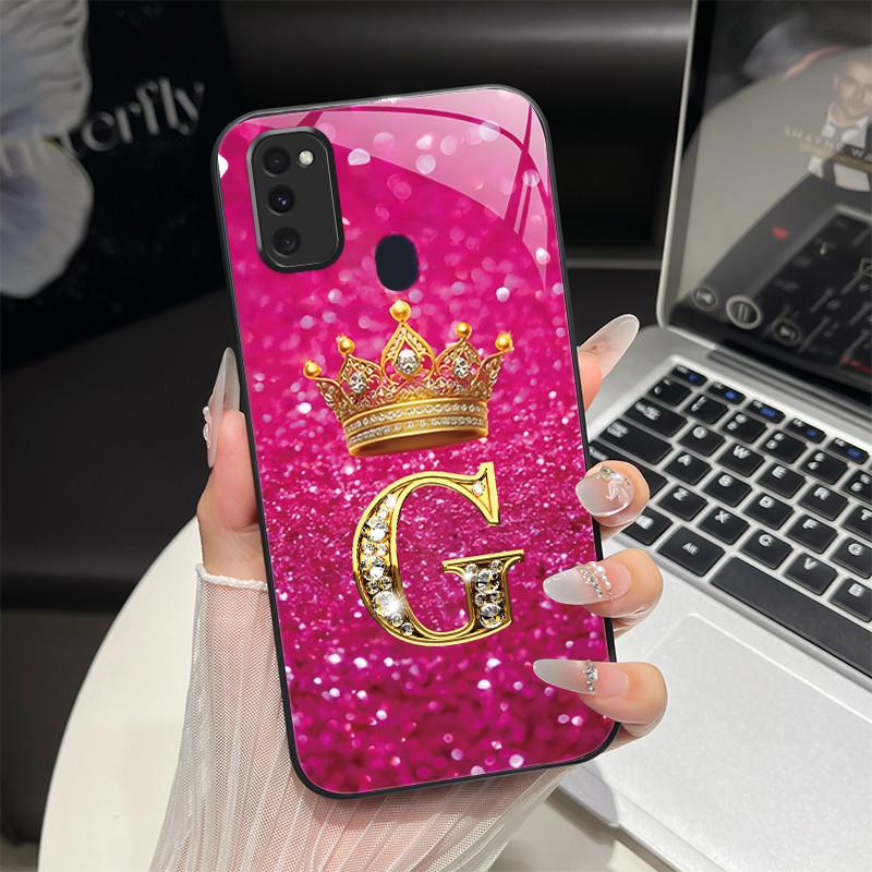 For Samsung M21 M31 M21S M31S Case Fashion Letters Hard Tempered Glass Back Covers For Samsung Galaxy M30s M 31 M 21 Phone Shell