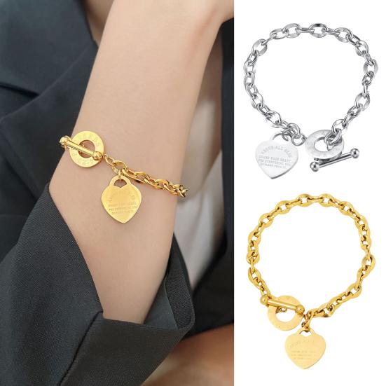 Женский браслет из нержавеющей цепи, кулон в форме сердца, титановая сталь, индивидуальная буквенная надпись, одноцветное гладкое изысканное ювелирное изделие на запястье
