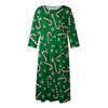 Women's Casual Round Neck Christmas Print Midi Dress Long Sleeve Pocket Dress