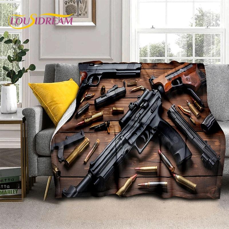 2025 New Retro Guns Pistol Ammunition Bullet Cartridge AK M4 Soft Flannel Blankets,Throw Blanket for Picnic Beds Sofa Bedroom