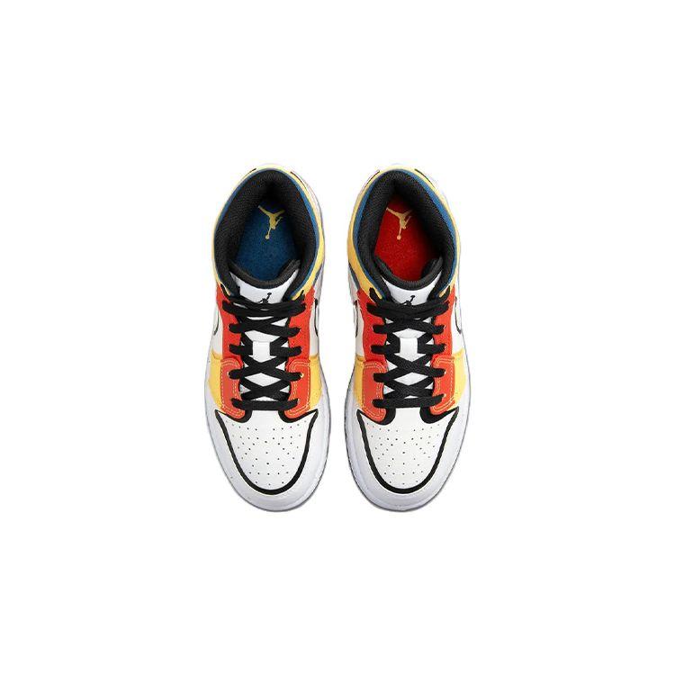 Air Jordan 1 Mid SE GS Multi-Color Canvas Kids Sneakers White Black Picante-Red DV1316-100