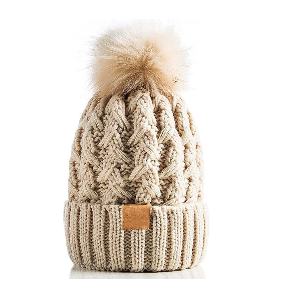 New autumn and winter big hairball plush thickened wool hat crossed coarse hemp woven pom-pom soft warm hat