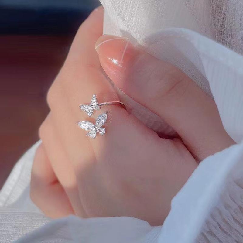 Блестящие кольца-бабочки для женщин и девочек, минималистичное регулируемое кольцо AVE
