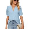 Женская футболка с коротким рукавом, летние повседневные однотонные свободные топы с V-образным вырезом и ажурными буфами