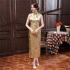 Women Summer Cheongsam Stand Collar Floral Print Hollow Out Split Hem Sleeveless Qipao Slim Fit Retro Chinese Style