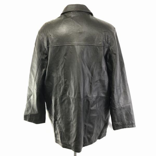 Sheep Leather Hidden Button Lambskin Coat Outerwear/Men’s L/Black/Full Zip Rider Style(USED)