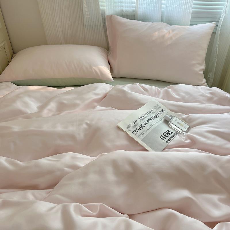 Летний однотонный комплект из четырех предметов из ледяного шелка, прохладный на ощупь, простыня, пододеяльник, комплект постельного белья из трех предметов для общежития, удобное постельное белье