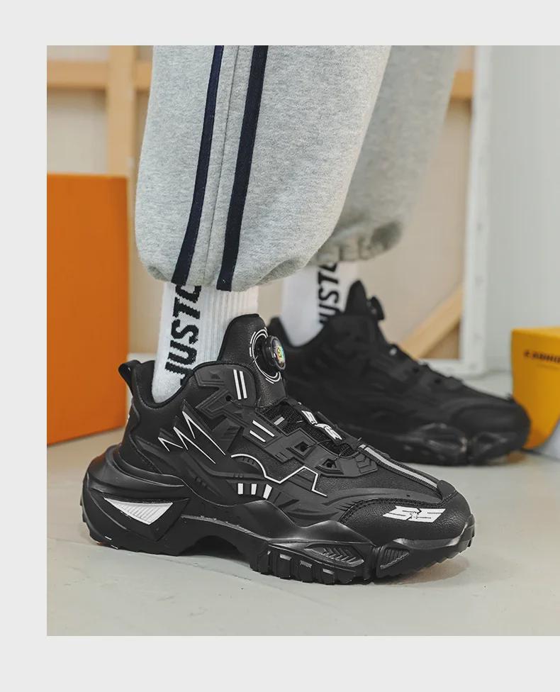 Men's 2024 Autumn/Winter Rotating Buckle Trendy Mecha Dad Shoes with Thick Sole for Leisure Sports and All-Match Style.