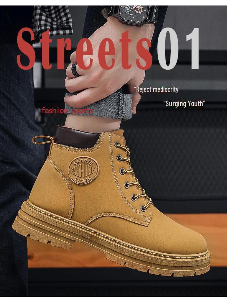 Мужские желтые ботинки Martin осень/зима: Высокий верх, модный, нескользящий, износостойкий, в корейском стиле.